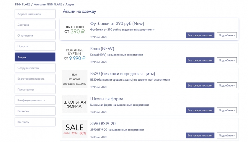 Акции и скидки интернет-магазина FinnFlare