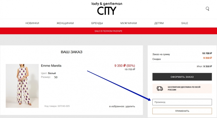 Куда вводить промокод на сайте Lady and Gentleman CITY