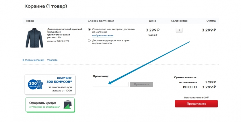 Куда вводить промокод на сайте Спортмастер
